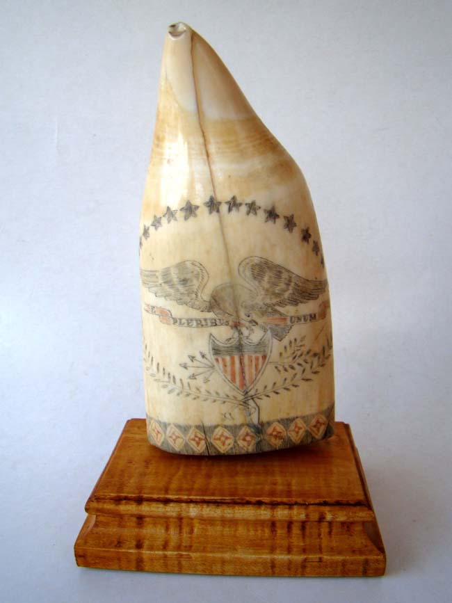 An American scrimshawed Whale's Tooth with polycrome decoration circa 1850 — image 7